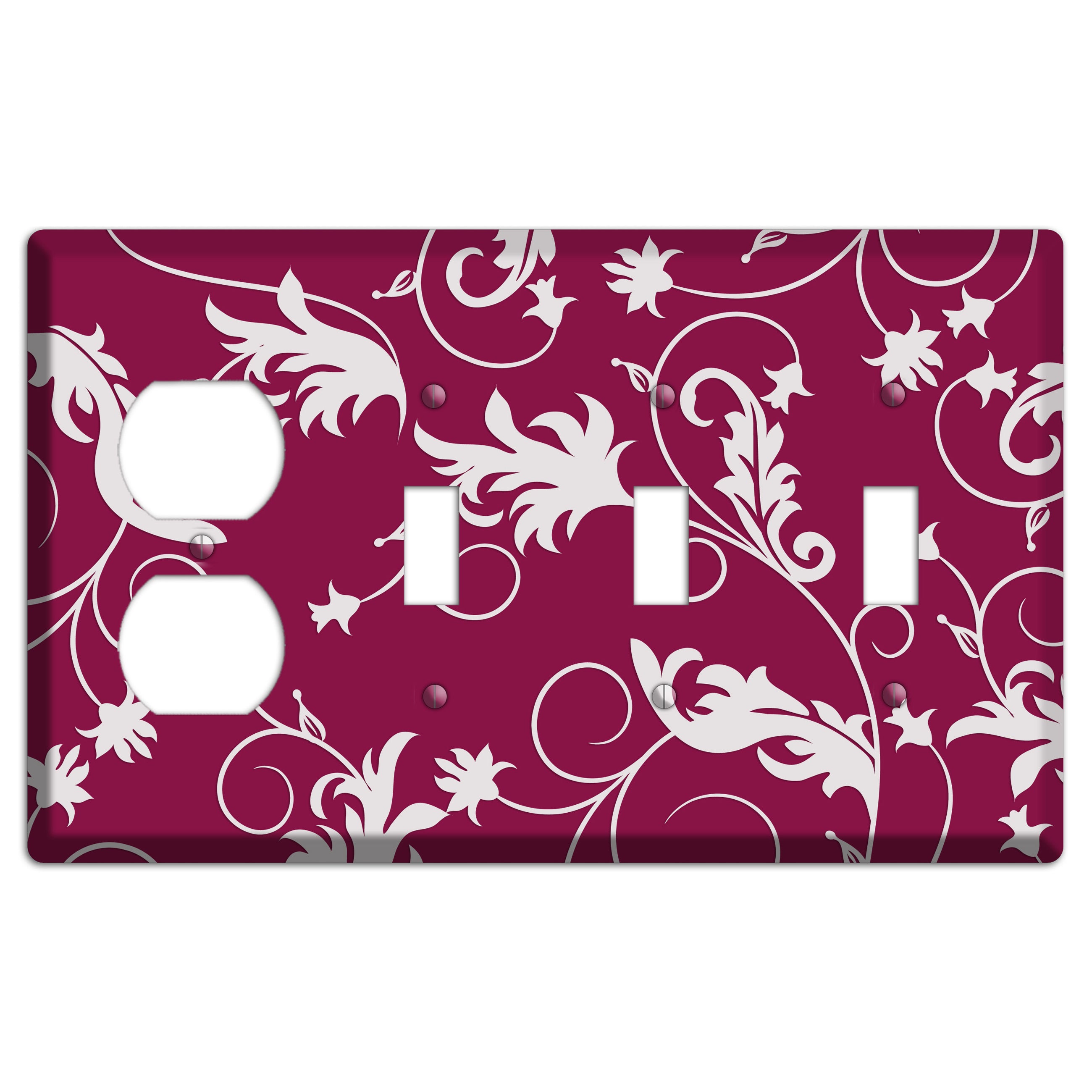 Fuschia Victorian Sprig Duplex / 3 Toggle Wallplate