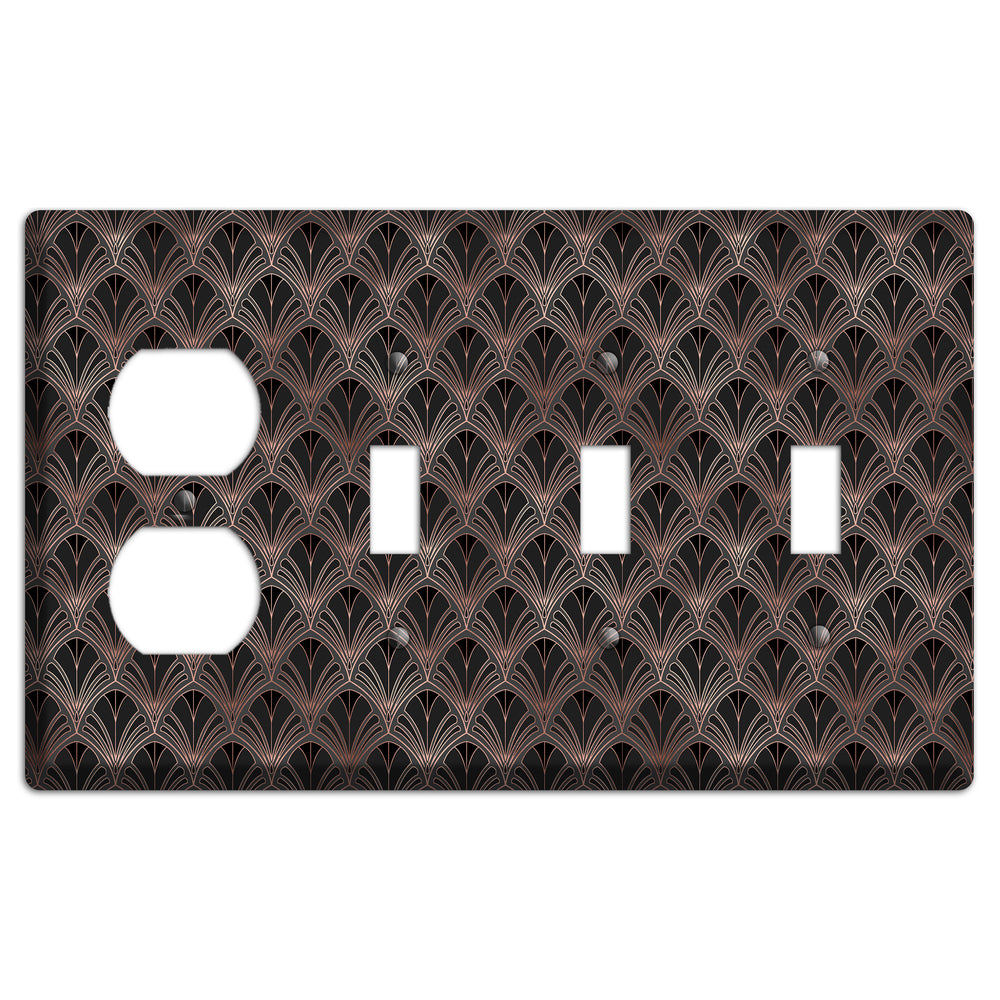 Black and Rose Deco Duplex / 3 Toggle Wallplate