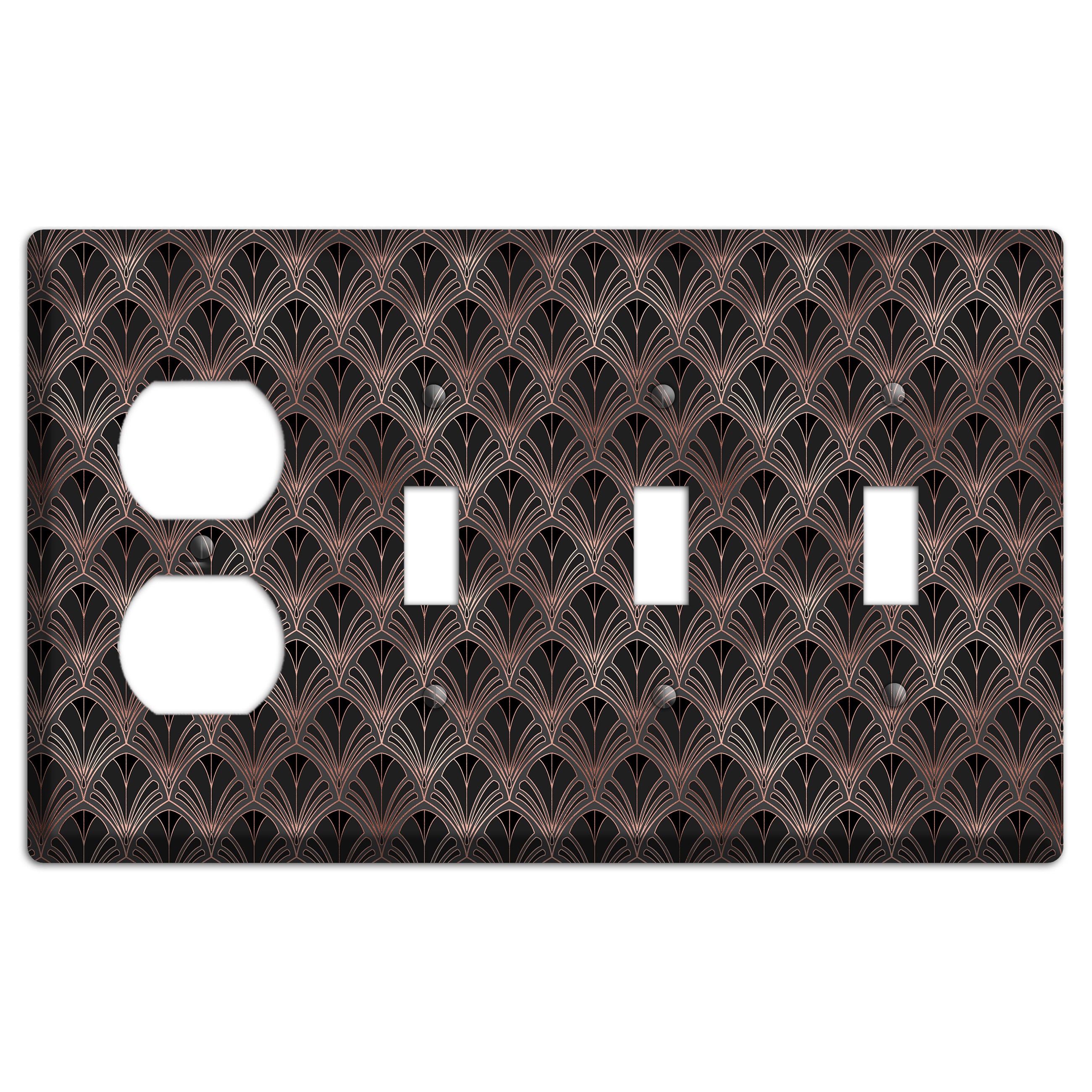 Black and Rose Deco Duplex / 3 Toggle Wallplate