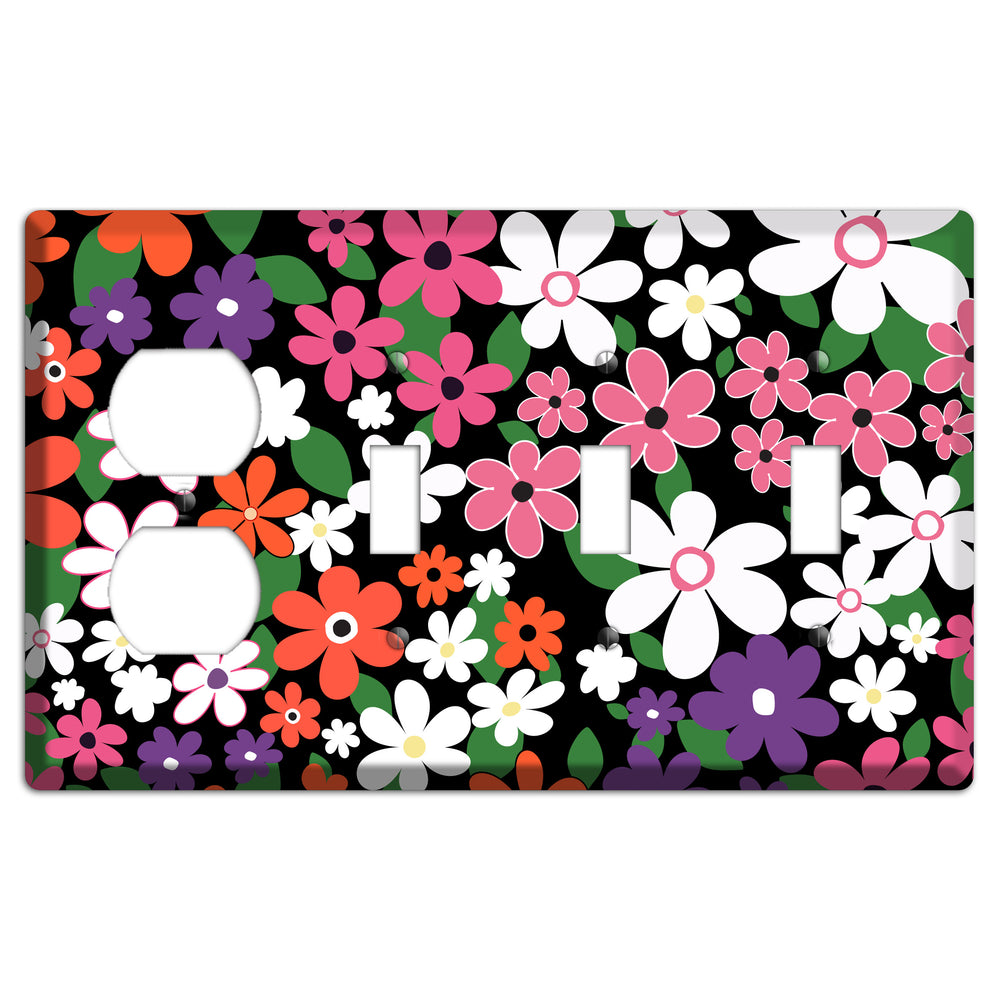 Hippie Flowers Duplex / 3 Toggle Wallplate