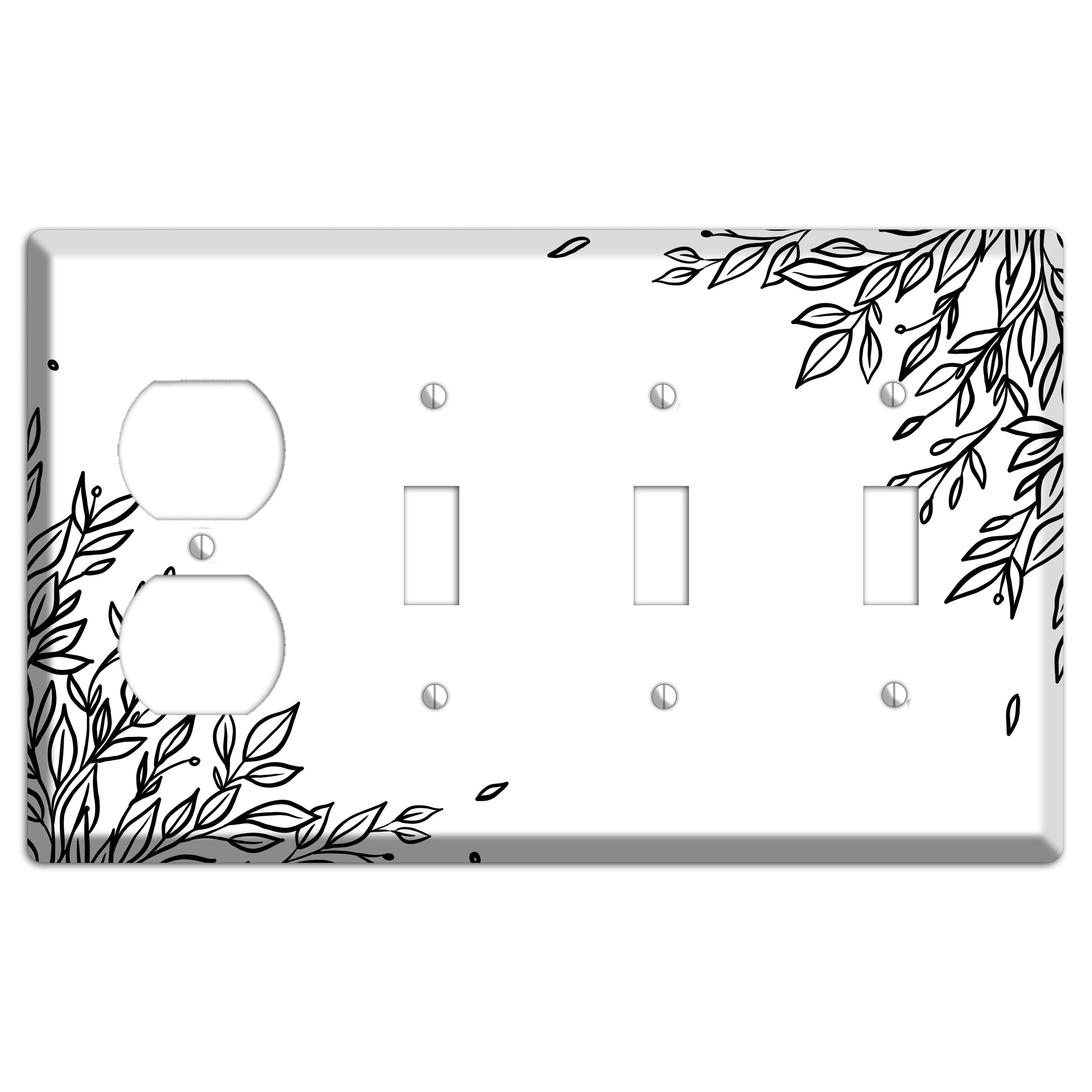 Hand-Drawn Floral 17 Duplex / 3 Toggle Wallplate