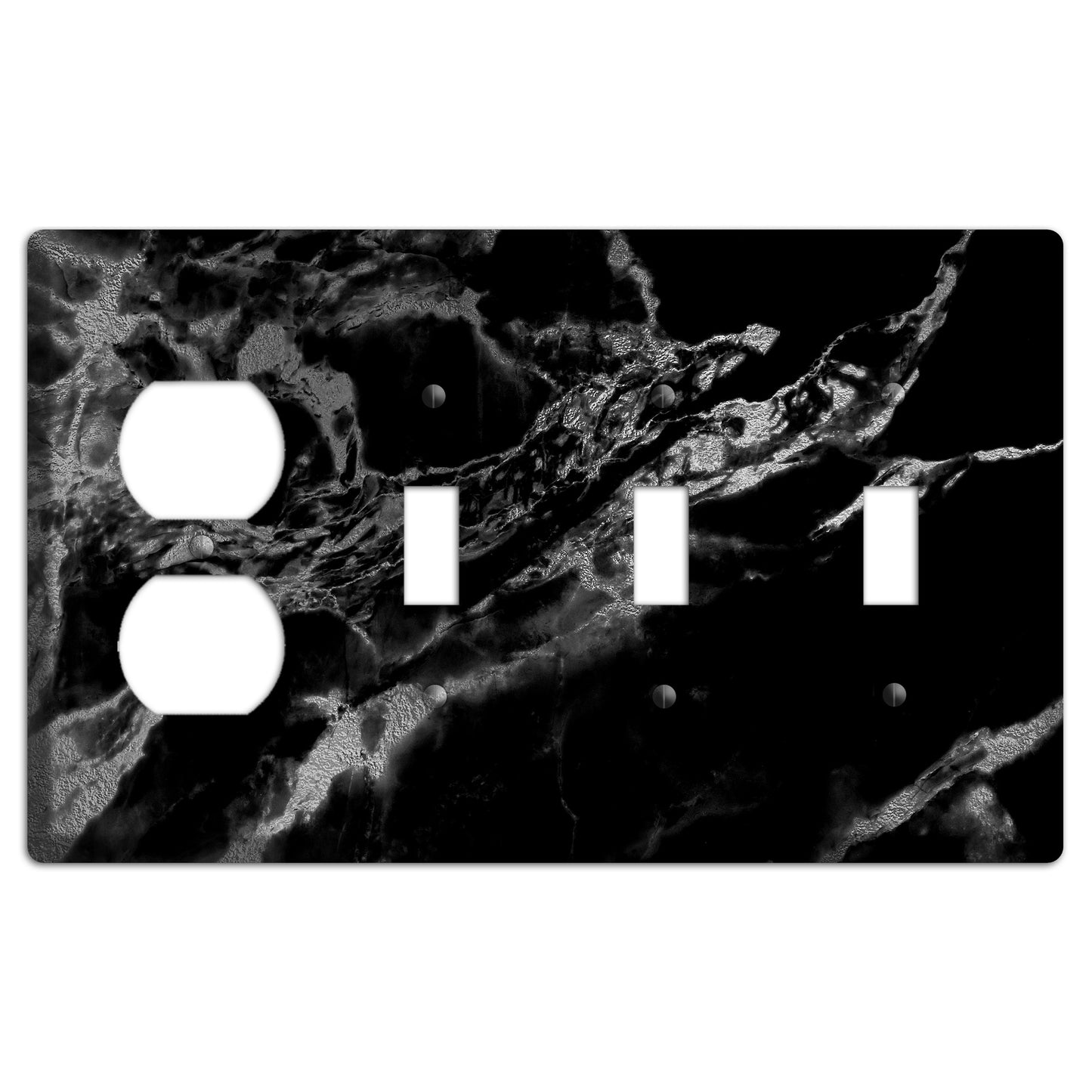 Black and Silver Marble Duplex / 3 Toggle Wallplate