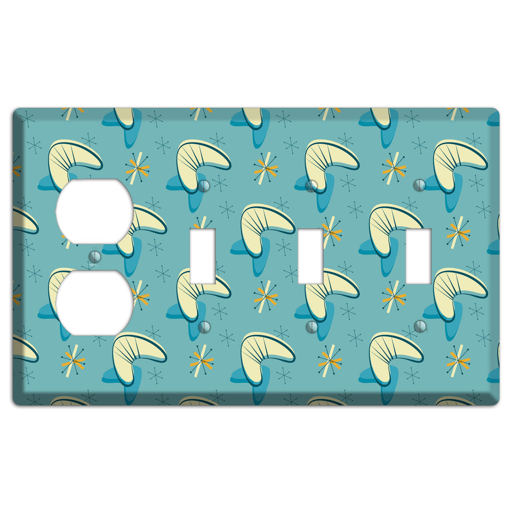 Yellow and Blue Boomerang Duplex / 3 Toggle Wallplate