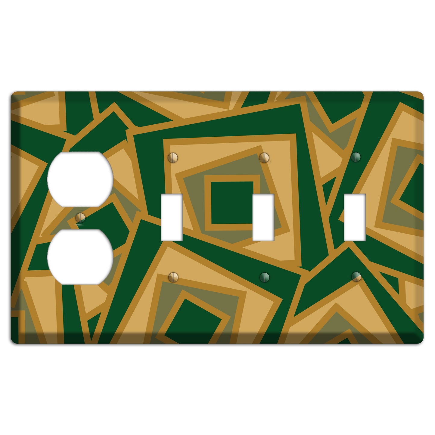 Green and Beige Retro Cubist Duplex / 3 Toggle Wallplate