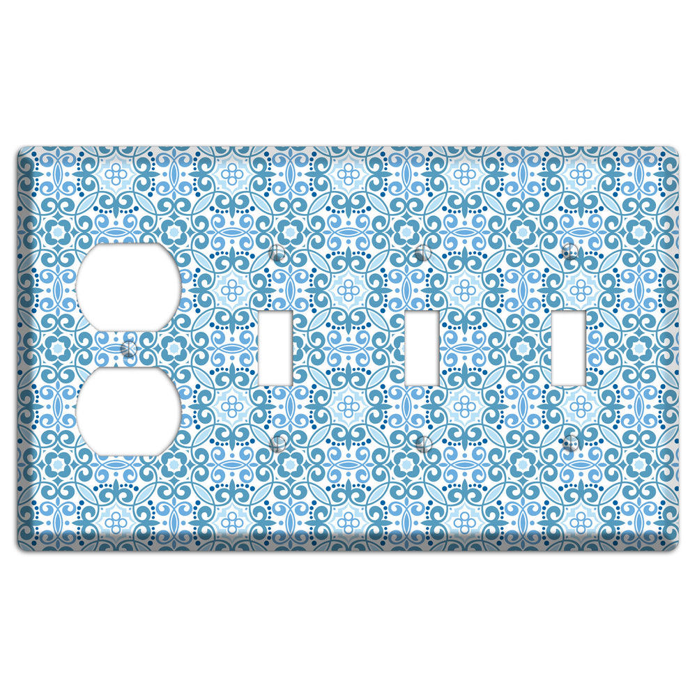 Multi Blue Foulard Duplex / 3 Toggle Wallplate