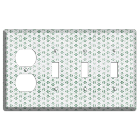 White with Green Grunge Floral Contour Duplex / 3 Toggle Wallplate