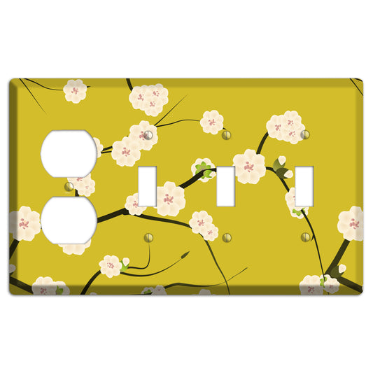 Yellow Chery Blossoms Duplex / 3 Toggle Wallplate