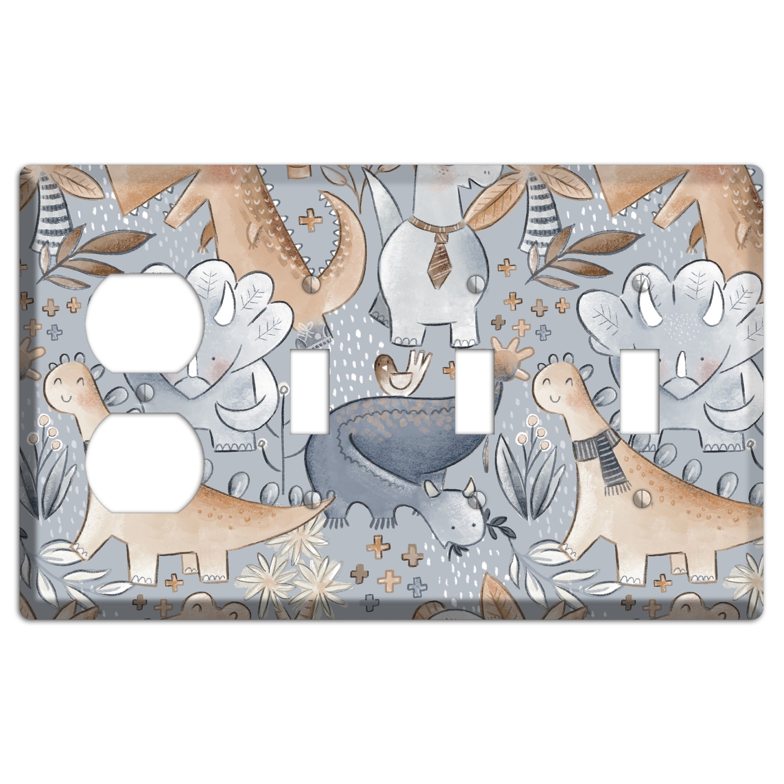 Dinosaur Friends Duplex / 3 Toggle Wallplate
