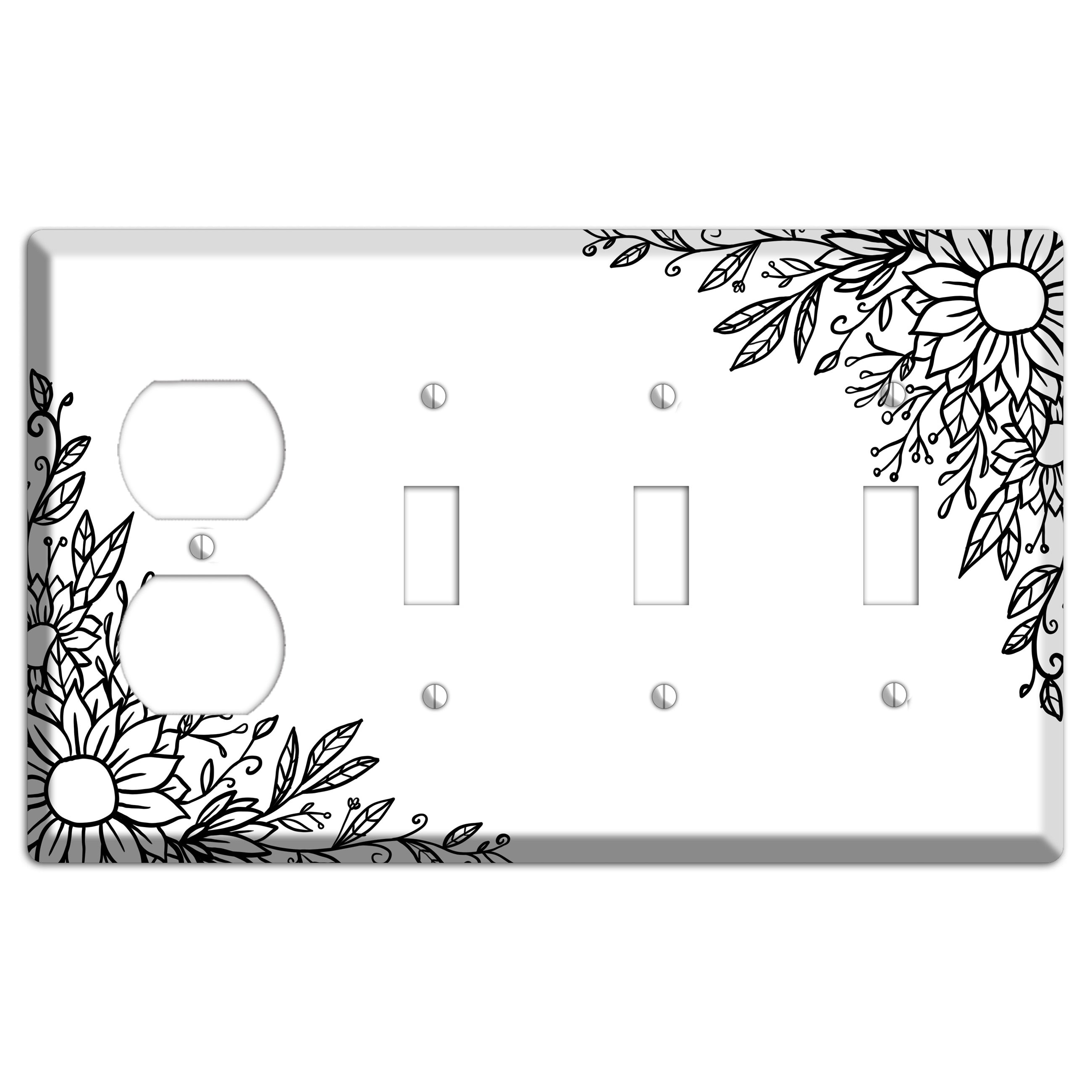 Hand-Drawn Floral 6 Duplex / 3 Toggle Wallplate