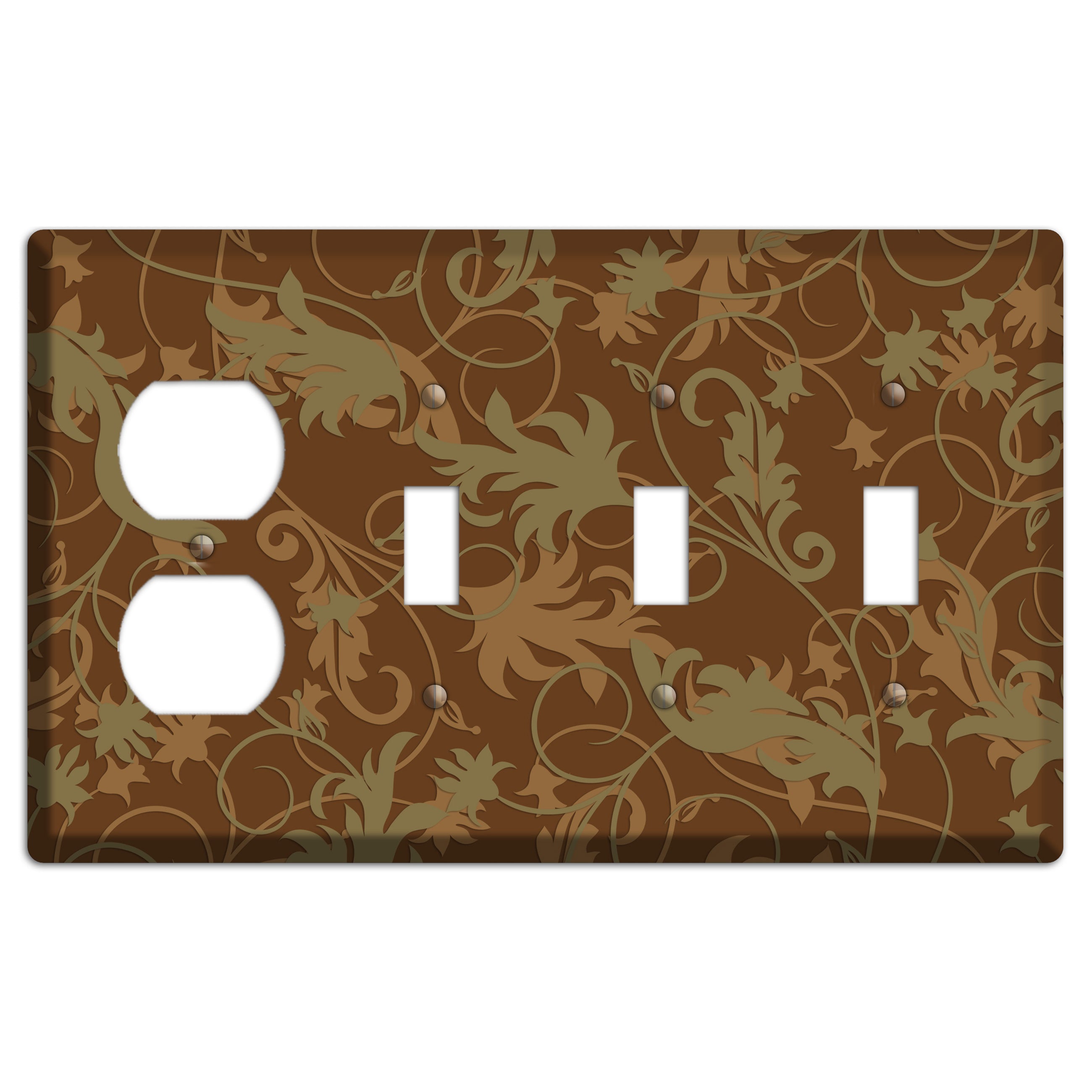 Brown and Olive Victorian Sprig Duplex / 3 Toggle Wallplate