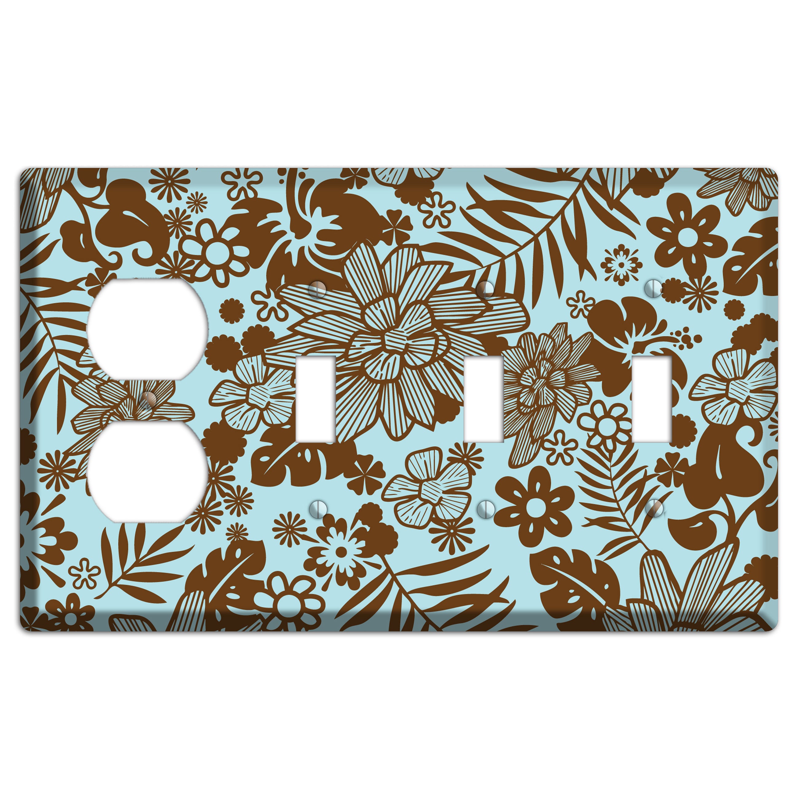 Blue and Brown Tropical Duplex / 3 Toggle Wallplate