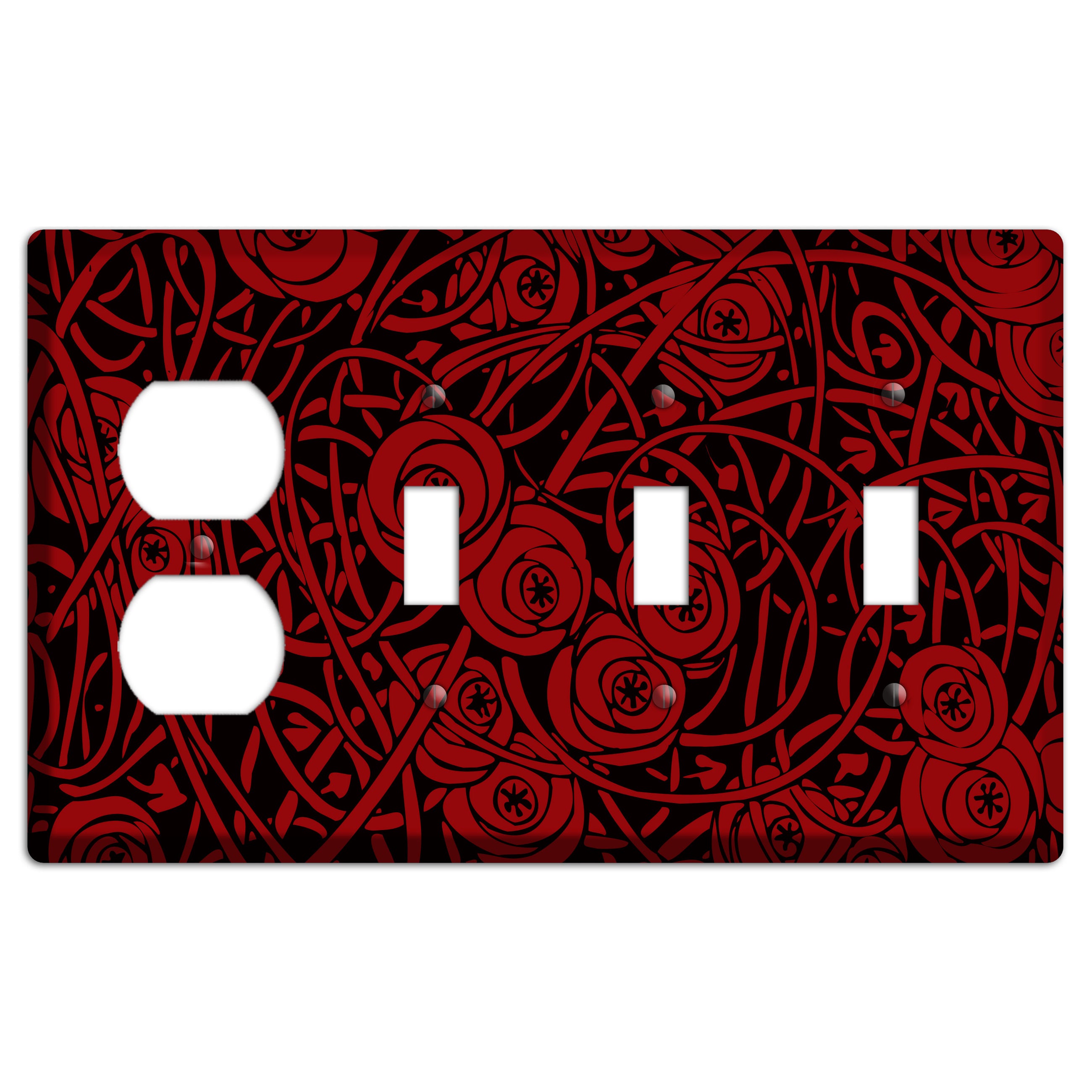 Red Deco Floral Duplex / 3 Toggle Wallplate