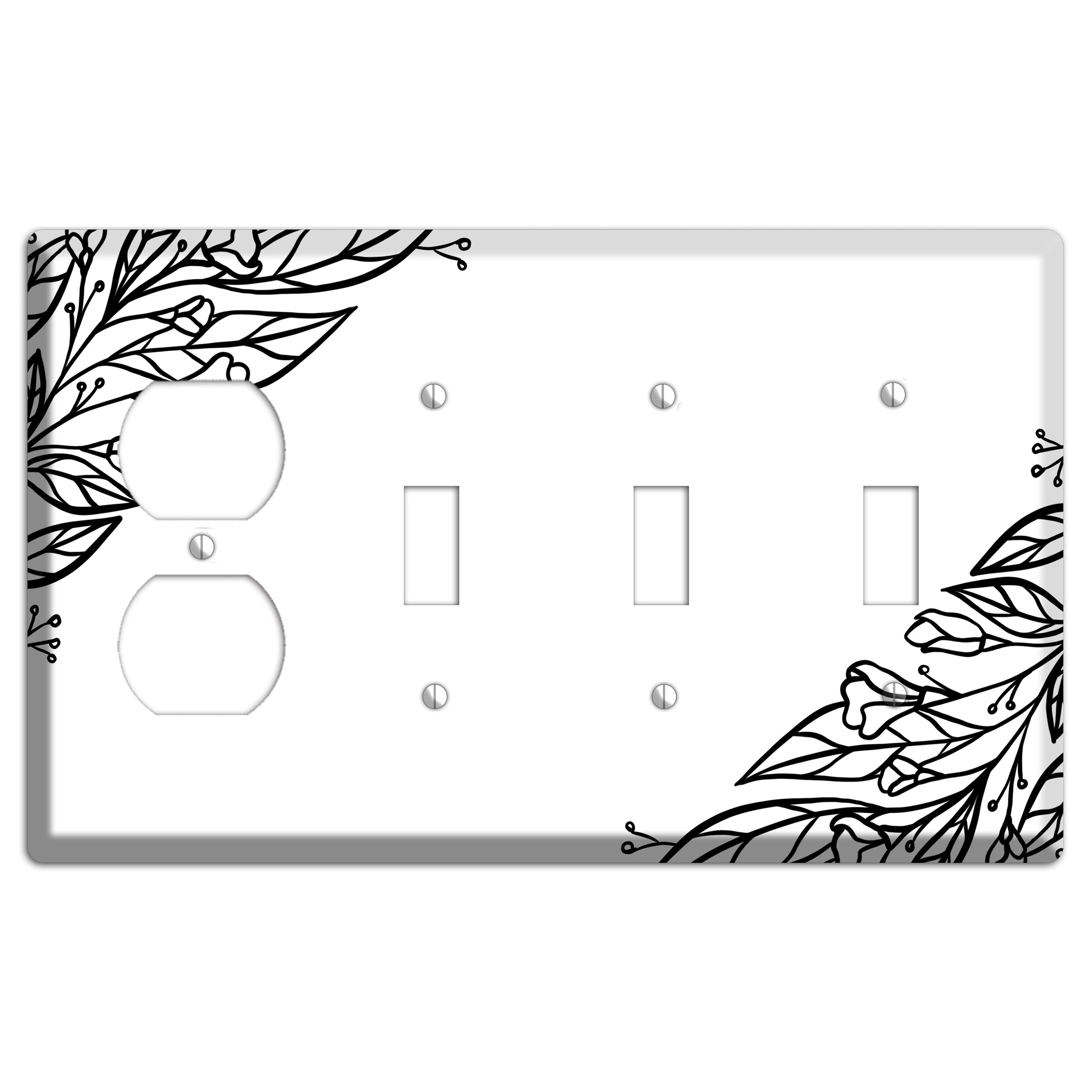 Hand-Drawn Floral 22 Duplex / 3 Toggle Wallplate