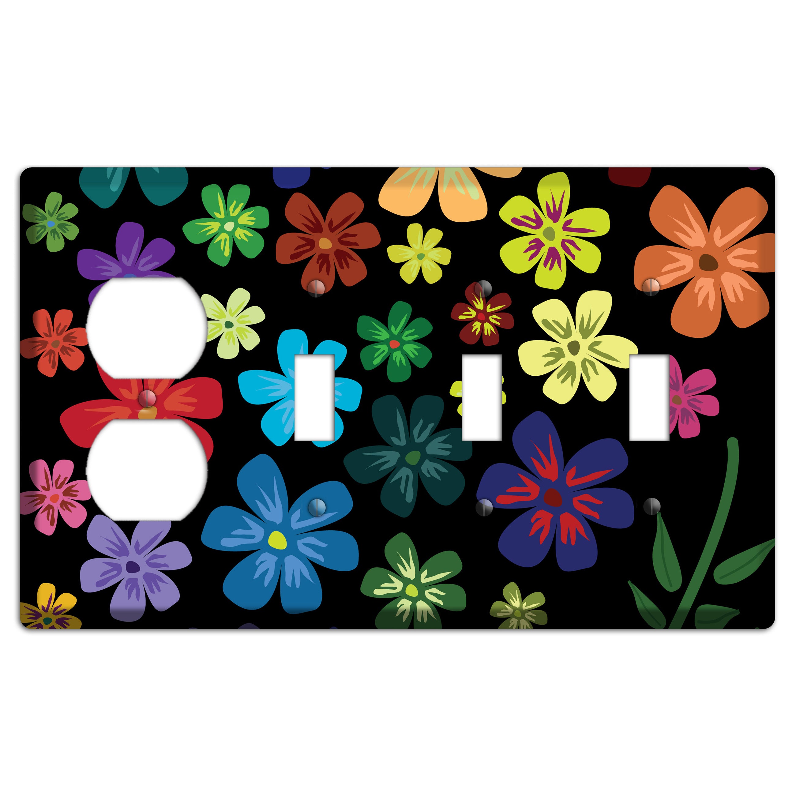 Green Flowers Duplex / 3 Toggle Wallplate