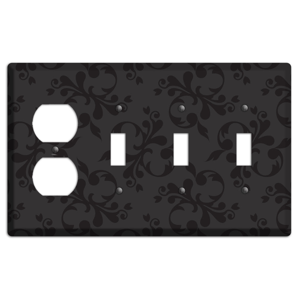 Black Victorian Toile Duplex / 3 Toggle Wallplate