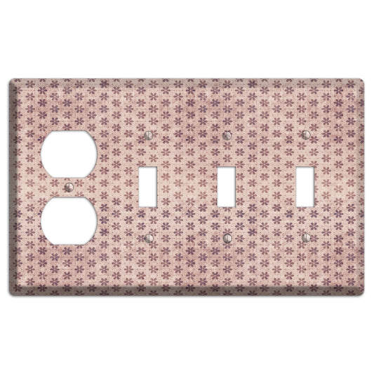 Dusty Pink Grunge Floral Contour Duplex / 3 Toggle Wallplate