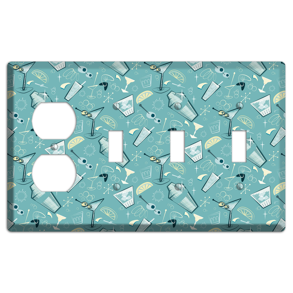 Retro Cocktails Teal Duplex / 3 Toggle Wallplate