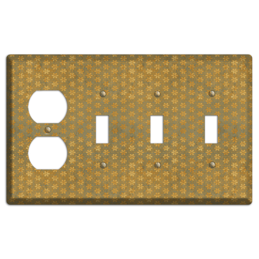 Olive Grunge Floral Contour Duplex / 3 Toggle Wallplate