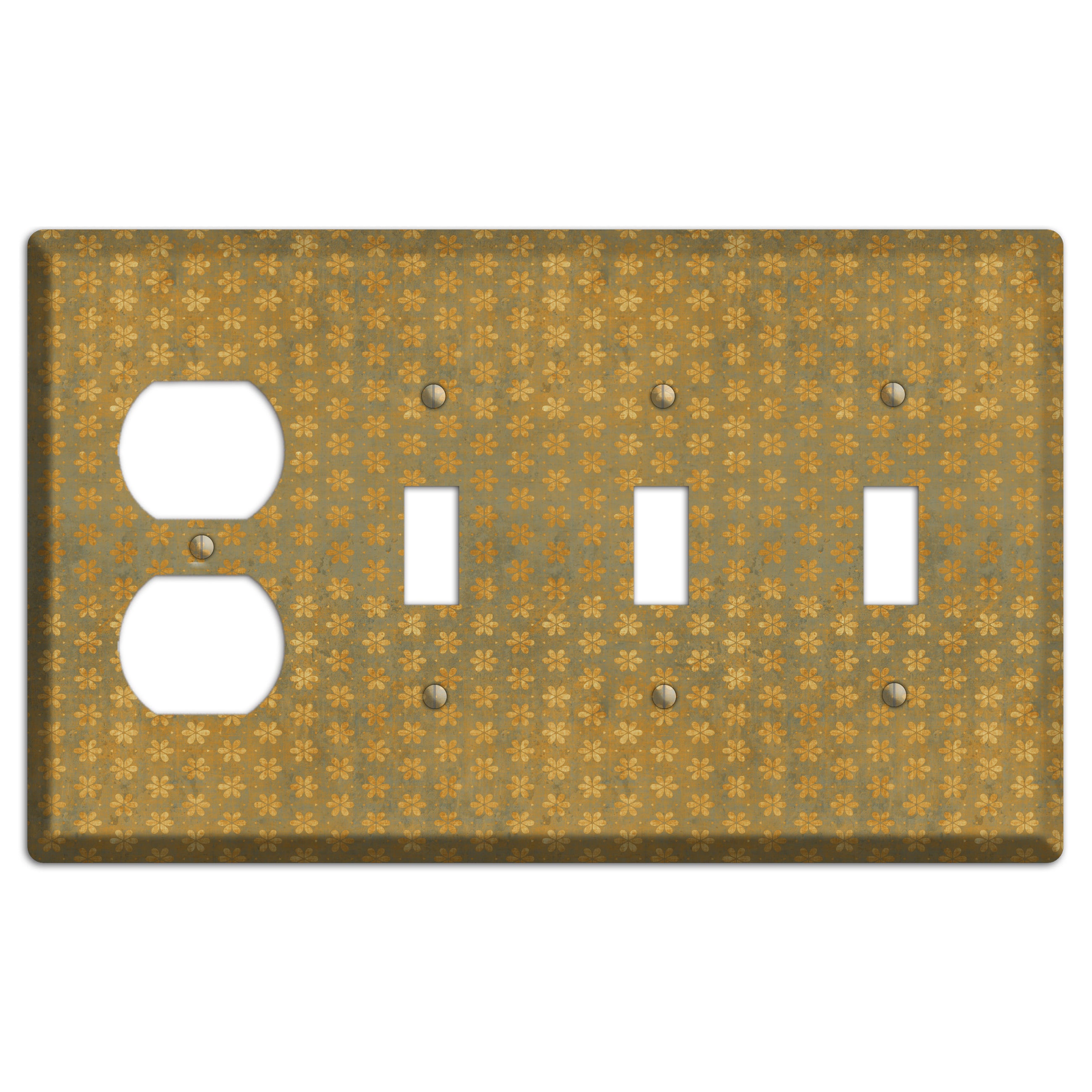 Olive Grunge Floral Contour Duplex / 3 Toggle Wallplate