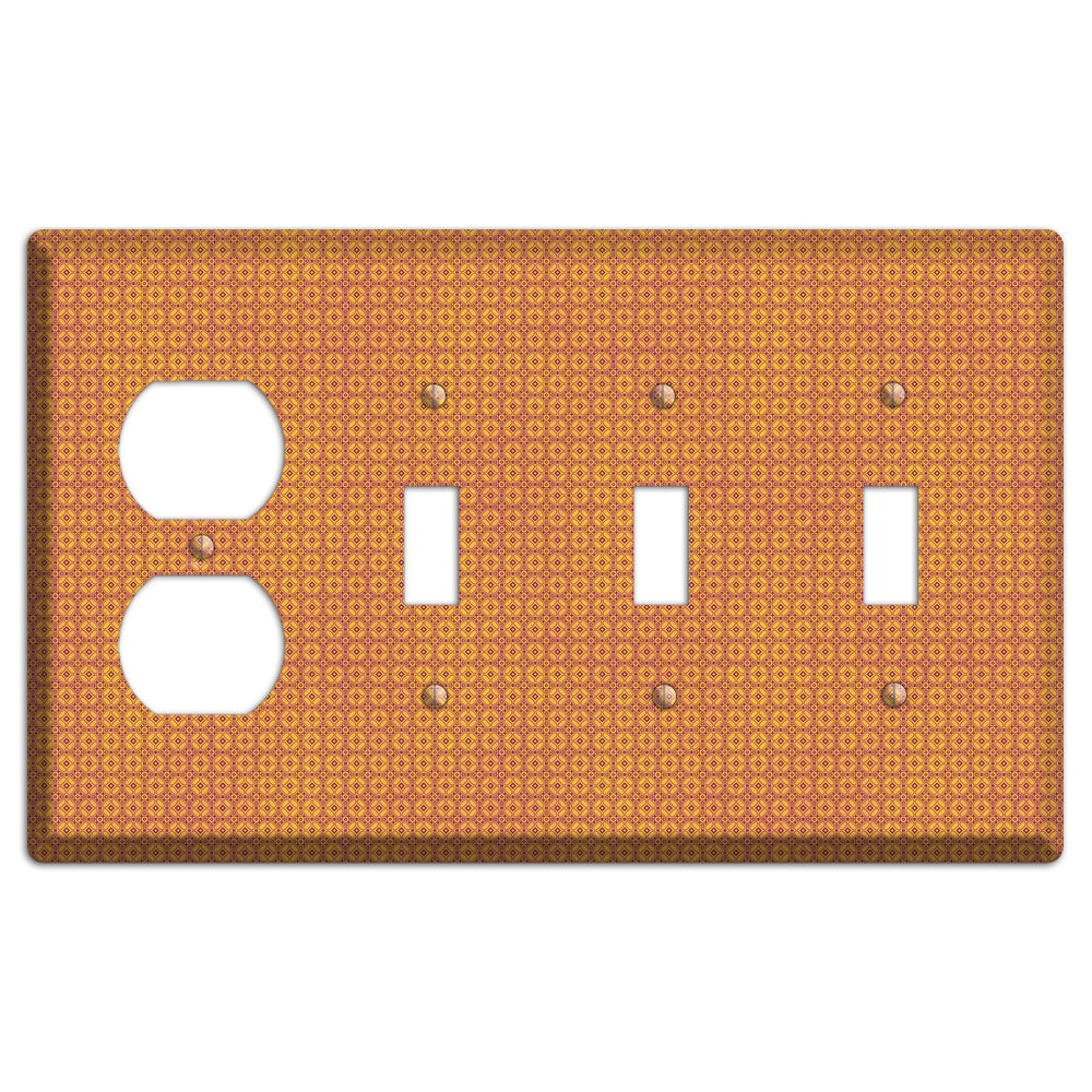Multi Orange Arabesque Duplex / 3 Toggle Wallplate
