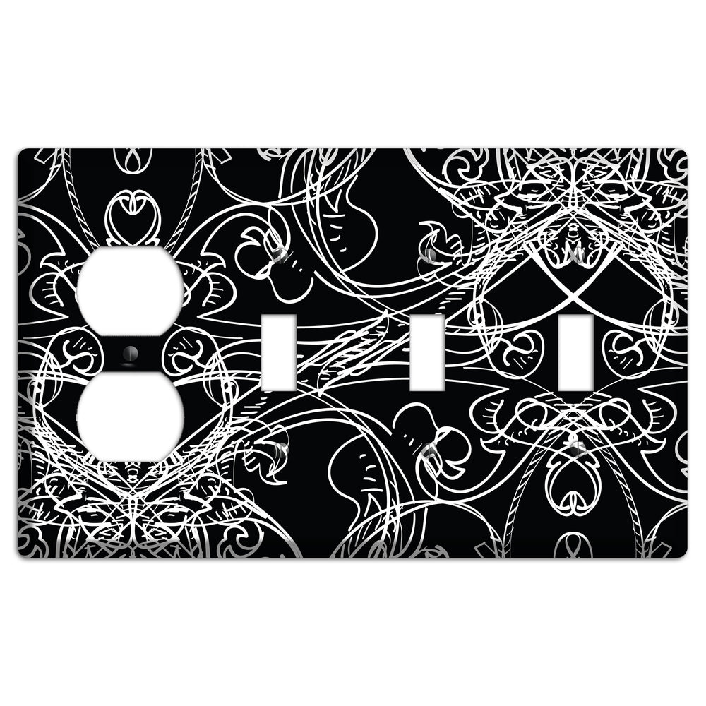 Black Deco Sketch Duplex / 3 Toggle Wallplate