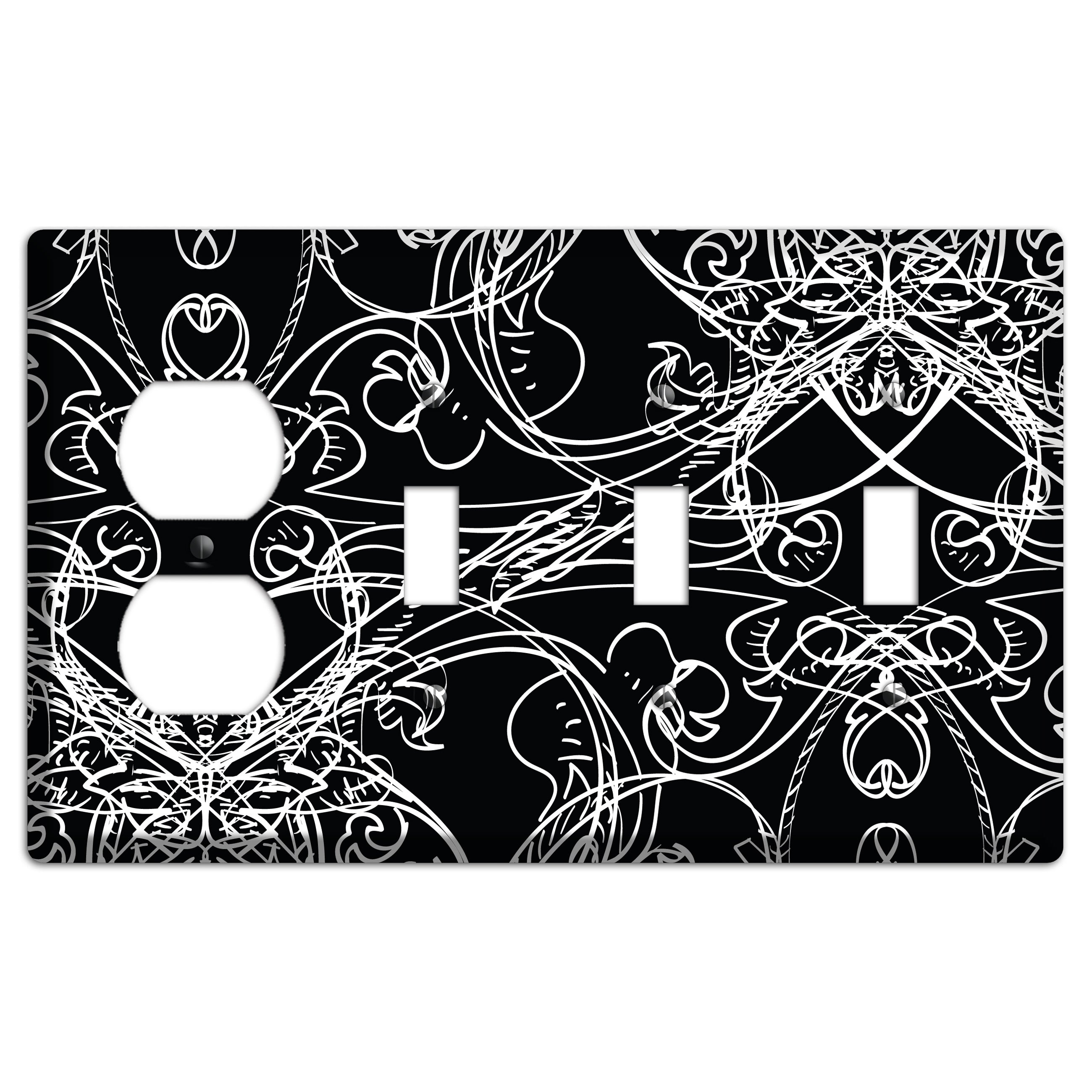 Black Deco Sketch Duplex / 3 Toggle Wallplate