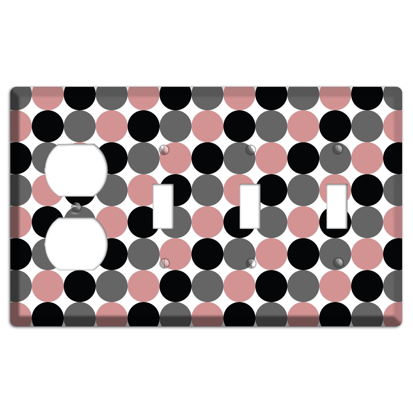 Grey Pink Black Tiled Dots Duplex / 3 Toggle Wallplate