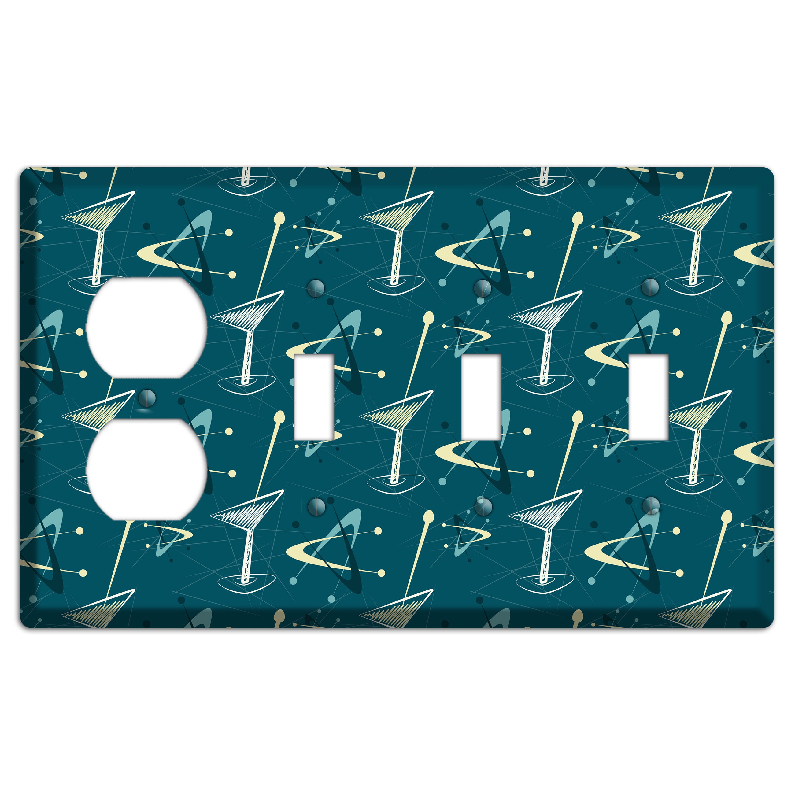 Navy Cocktail Hour Duplex / 3 Toggle Wallplate