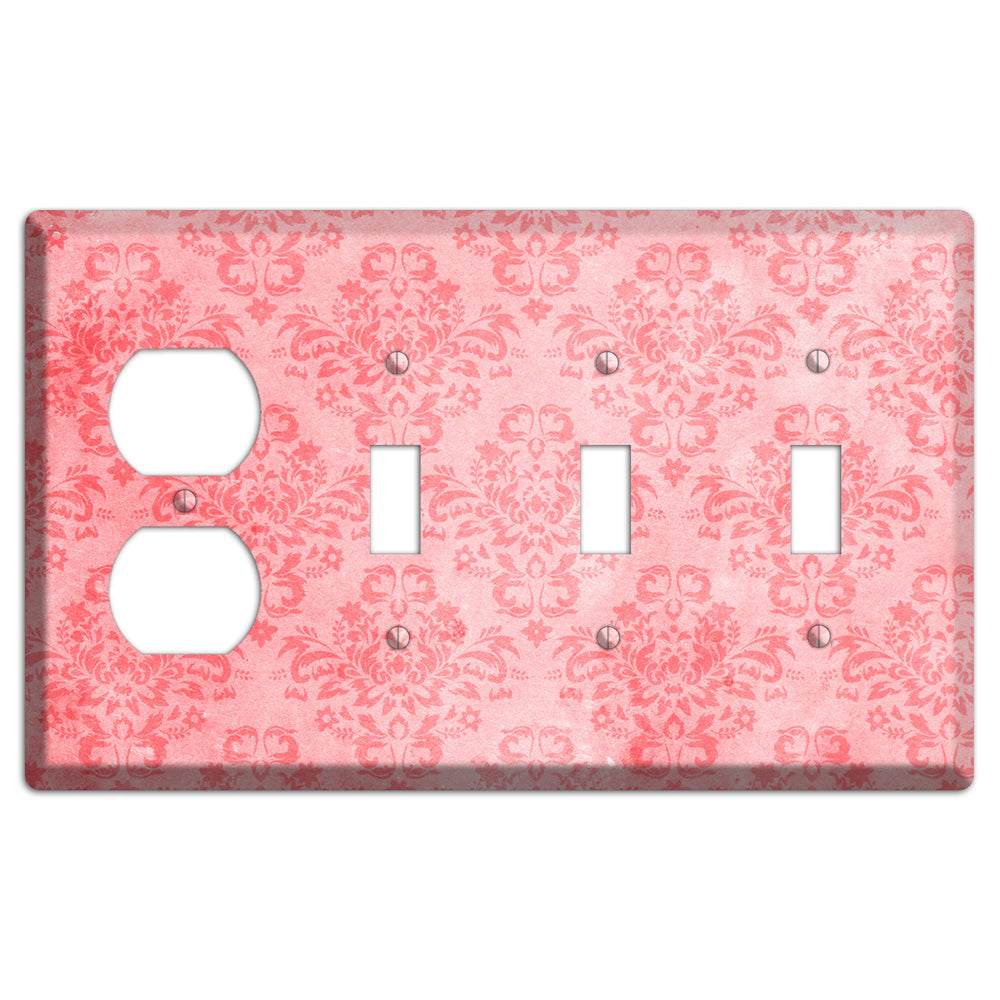 Rose Bud Soft Coral Duplex / 3 Toggle Wallplate