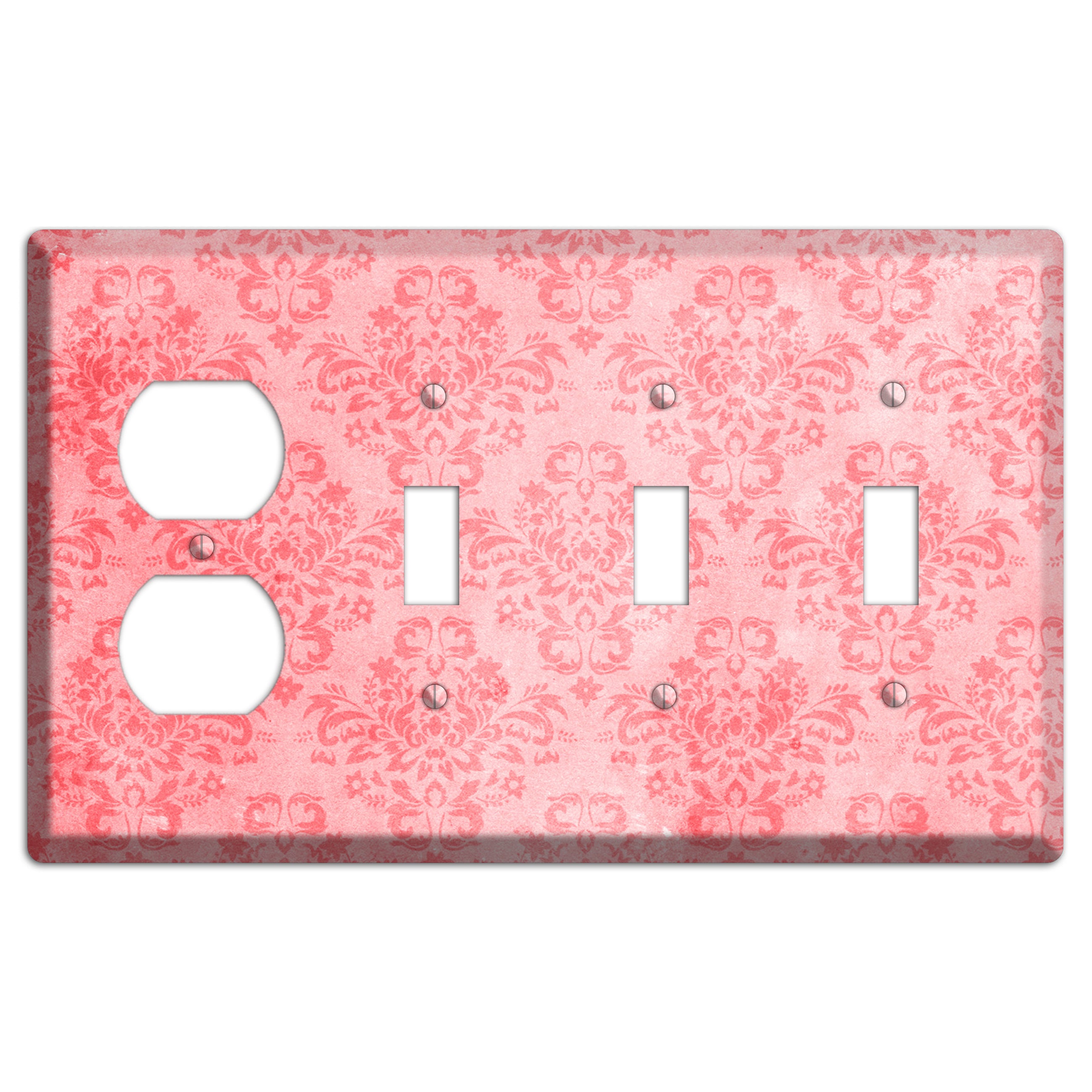 Rose Bud Soft Coral Duplex / 3 Toggle Wallplate