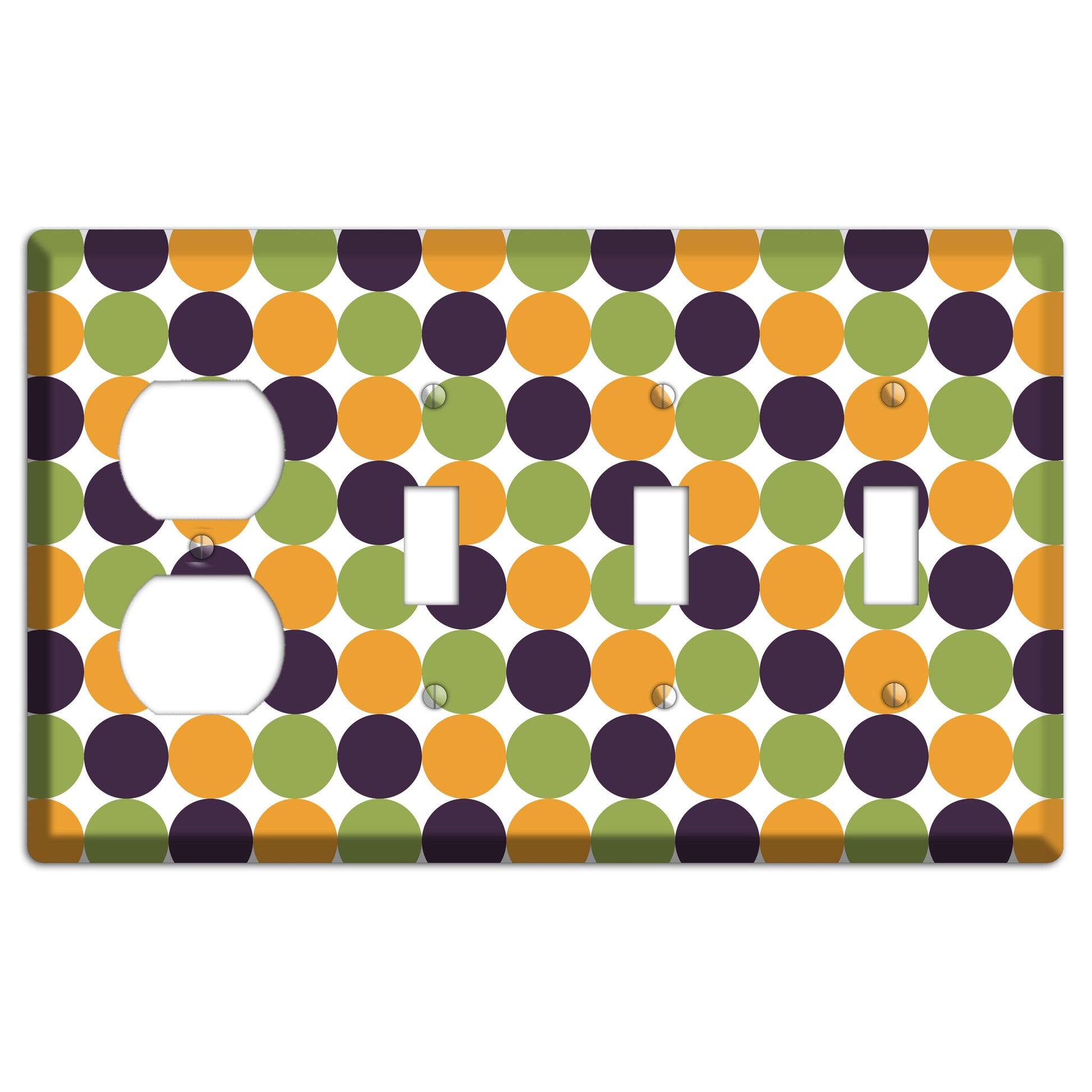 Olive Eggplant Orange Tiled Dots Duplex / 3 Toggle Wallplate