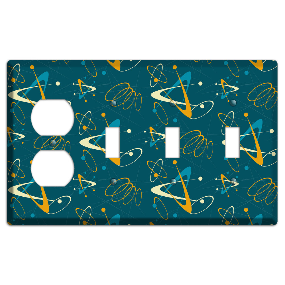 Mustard and Blue Atomic Duplex / 3 Toggle Wallplate