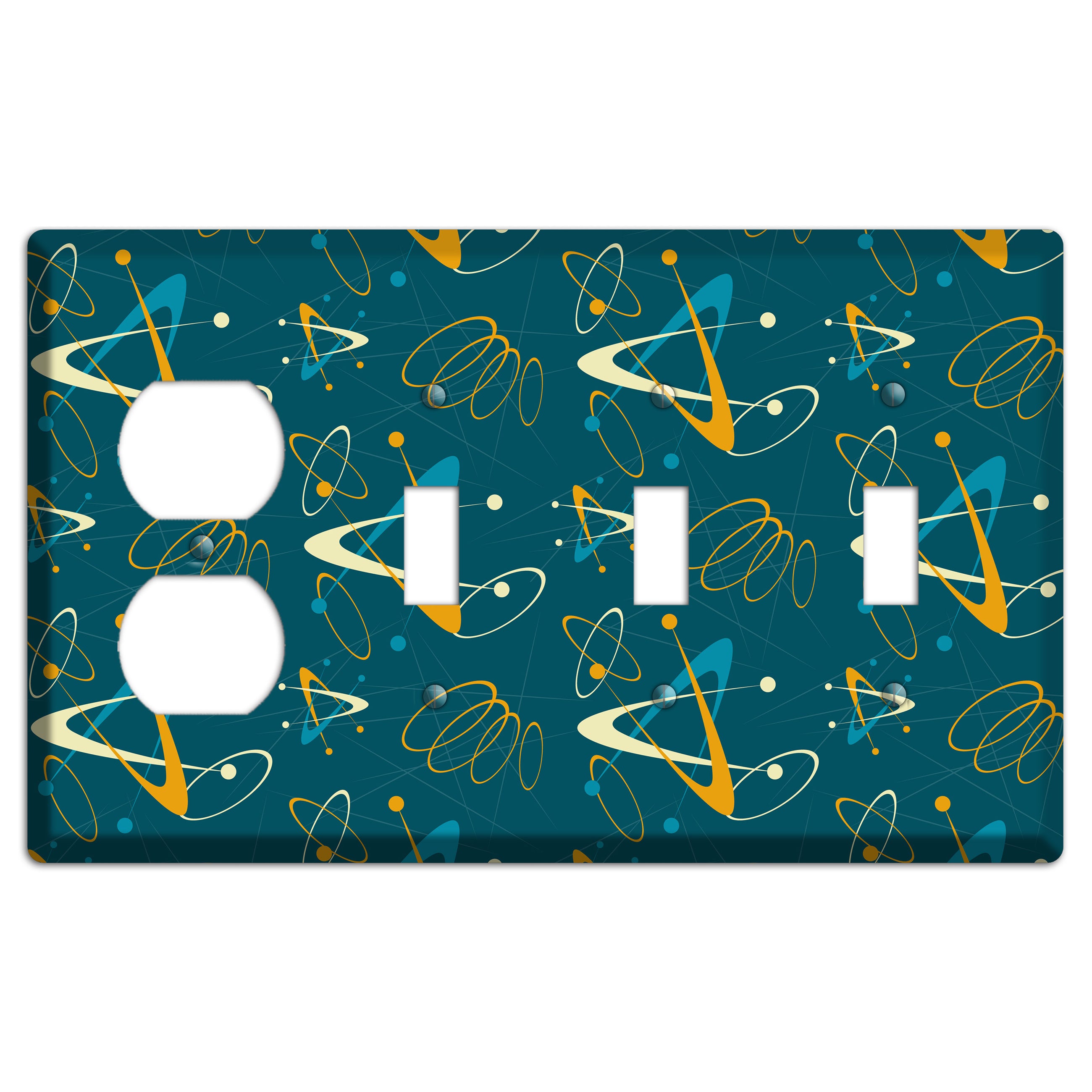 Mustard and Blue Atomic Duplex / 3 Toggle Wallplate