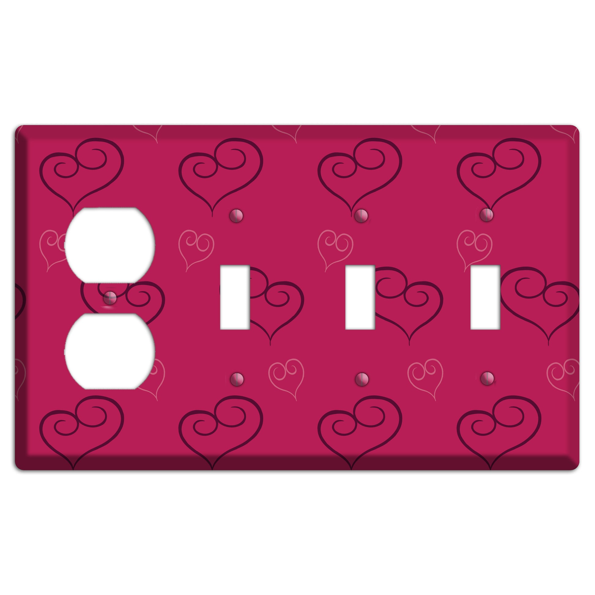 Fuschia Scroll Heart 2 Duplex / 3 Toggle Wallplate