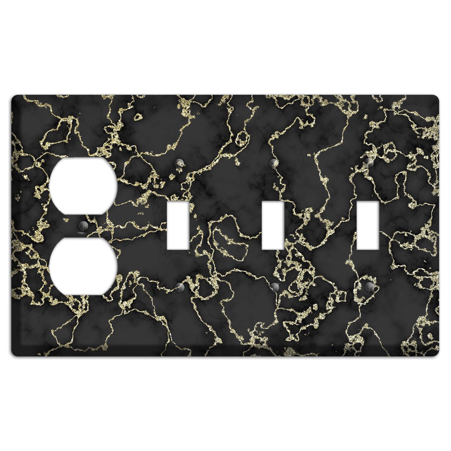 Black and Gold Marble Shatter Duplex / 3 Toggle Wallplate