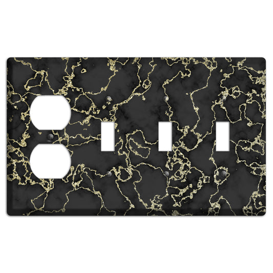 Black and Gold Marble Shatter Duplex / 3 Toggle Wallplate
