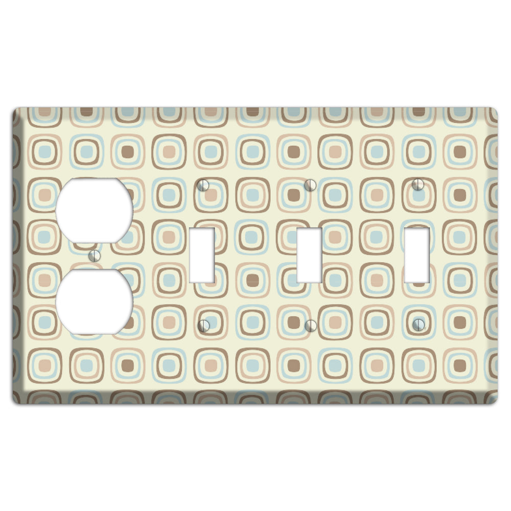 Multi Beige Brown Dusty Blue Retro Squares Duplex / 3 Toggle Wallplate