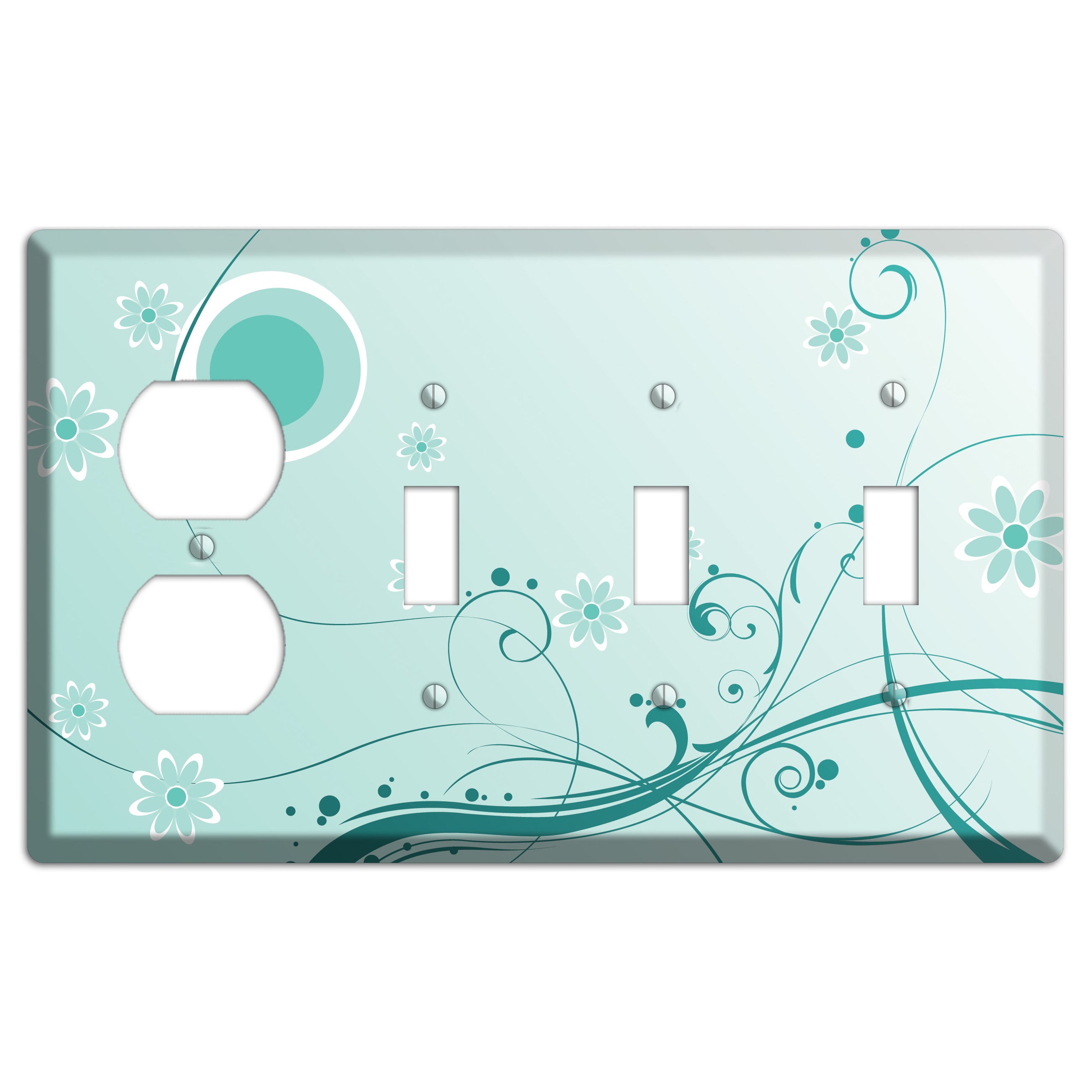 Light Green Floral Duplex / 3 Toggle Wallplate