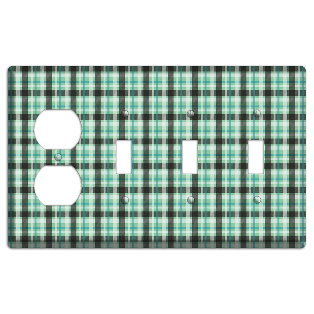 Multi Green Plaid Duplex / 3 Toggle Wallplate