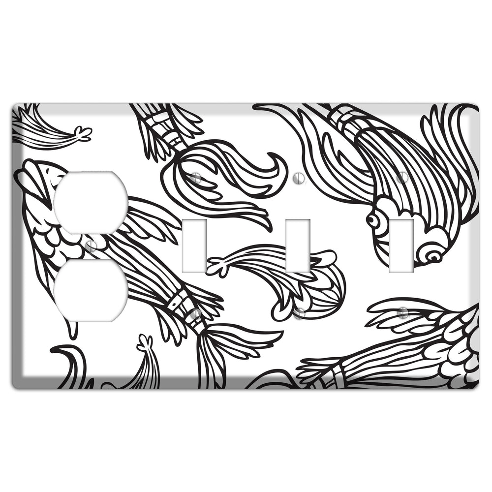White and Black Koi Duplex / 3 Toggle Wallplate