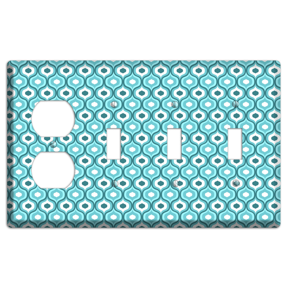 Multi Turquoise Double Scallop 2 Duplex / 3 Toggle Wallplate