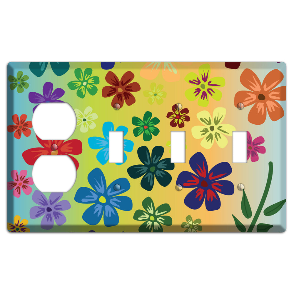 Blue to yellow Flowers Duplex / 3 Toggle Wallplate