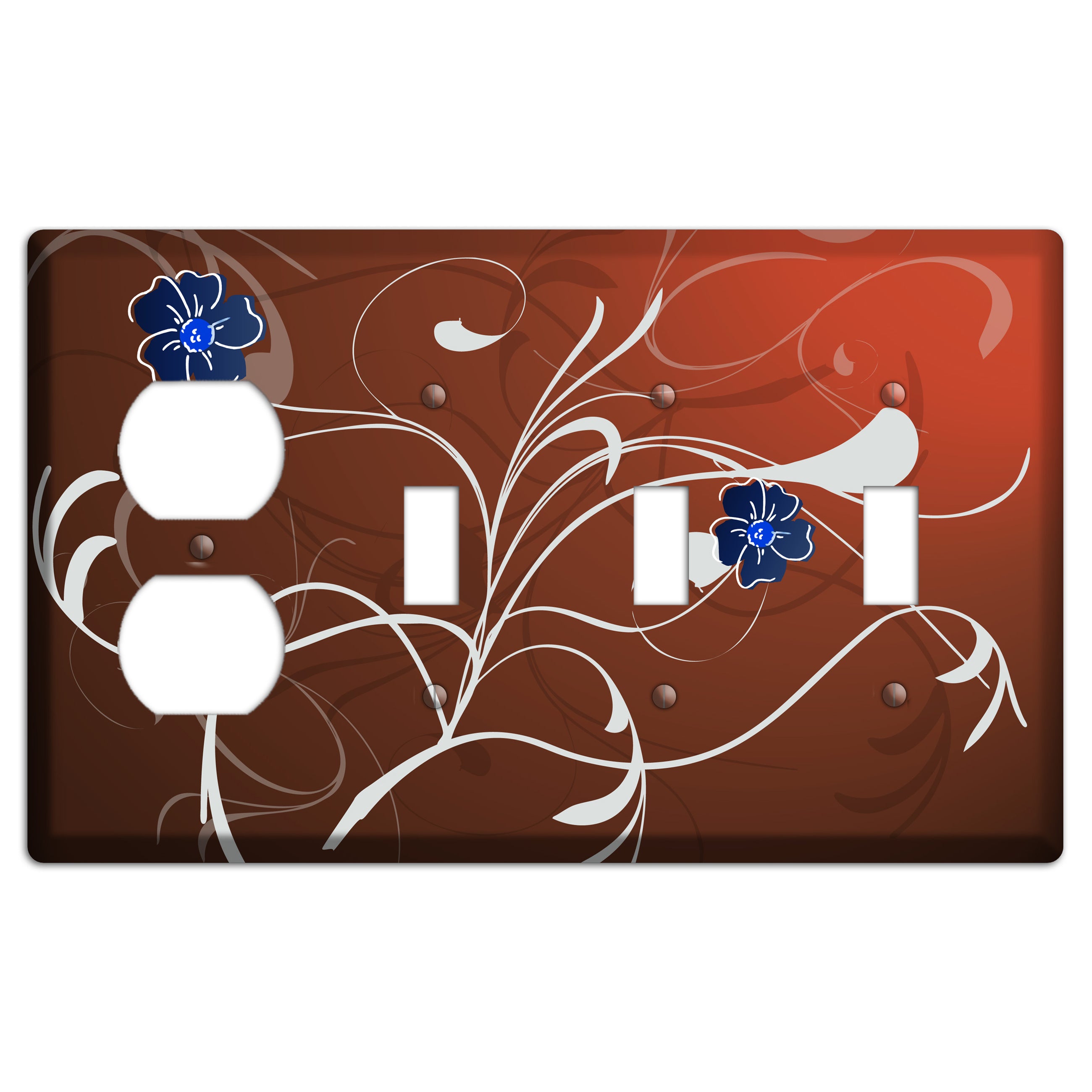Brown Flower with Swirl Duplex / 3 Toggle Wallplate