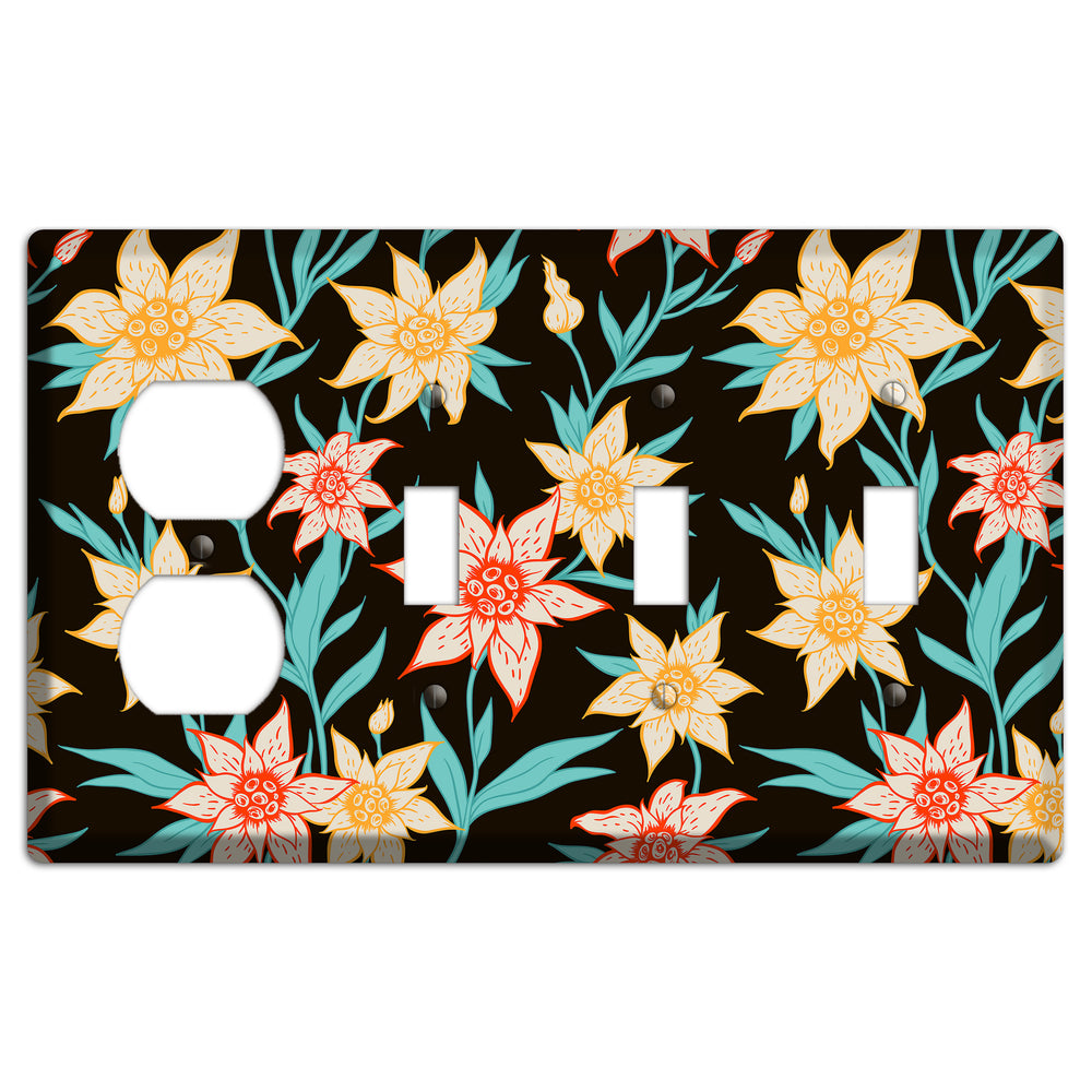 Hand Drawn Flowers Style B Duplex / 3 Toggle Wallplate
