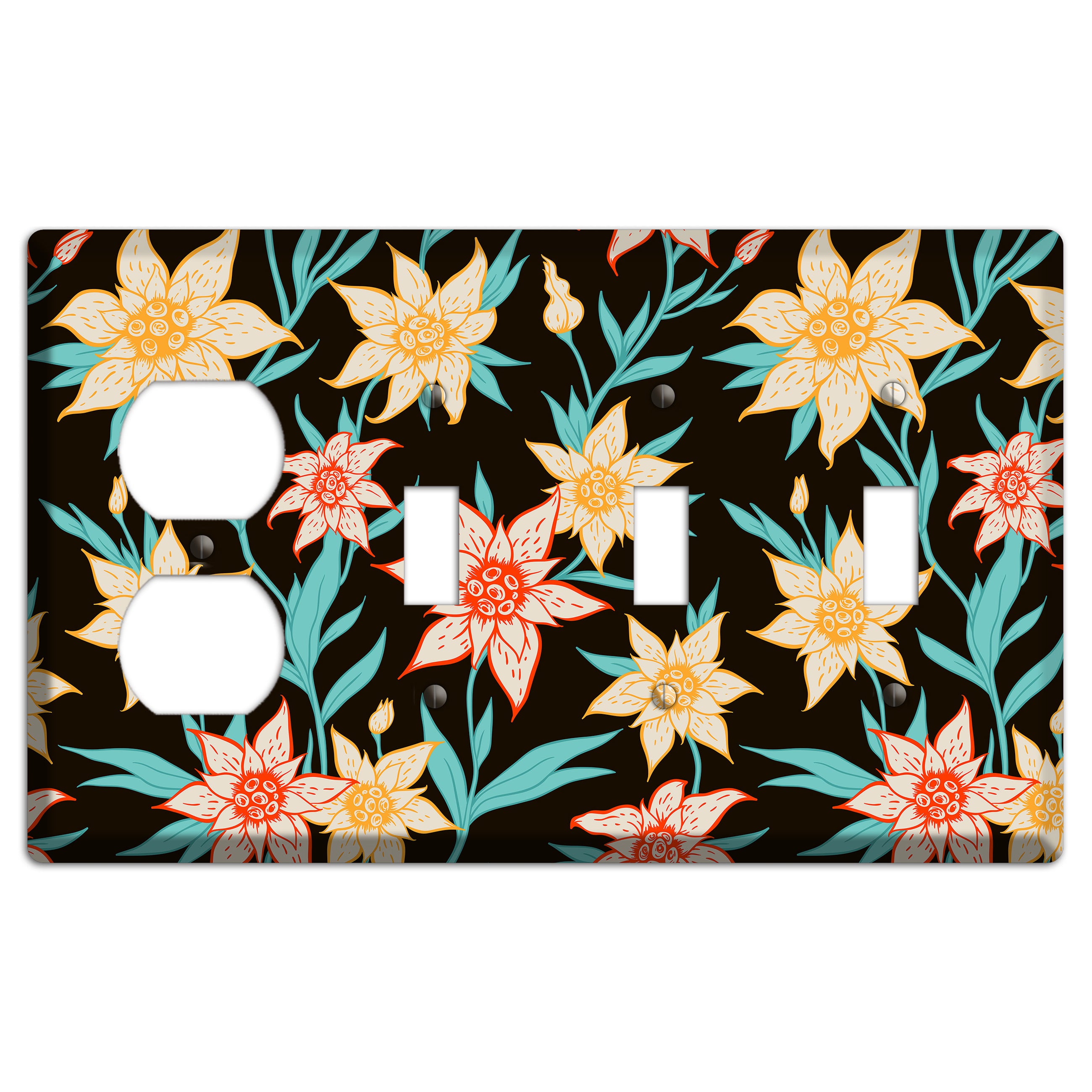 Hand Drawn Flowers Style B Duplex / 3 Toggle Wallplate