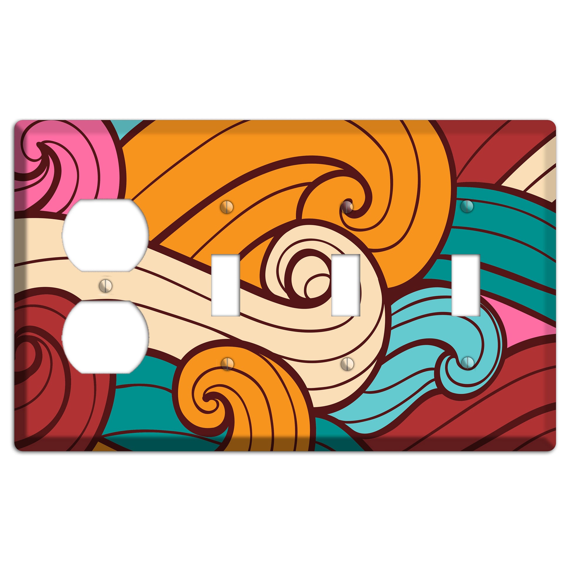 Abstract Curl Red & Cream Duplex / 3 Toggle Wallplate