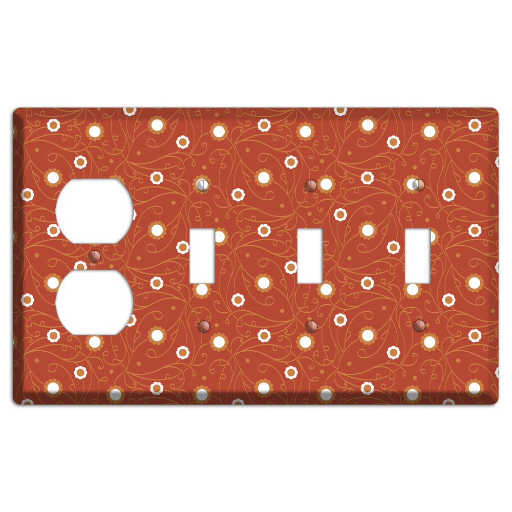 Red Vine Floral Duplex / 3 Toggle Wallplate