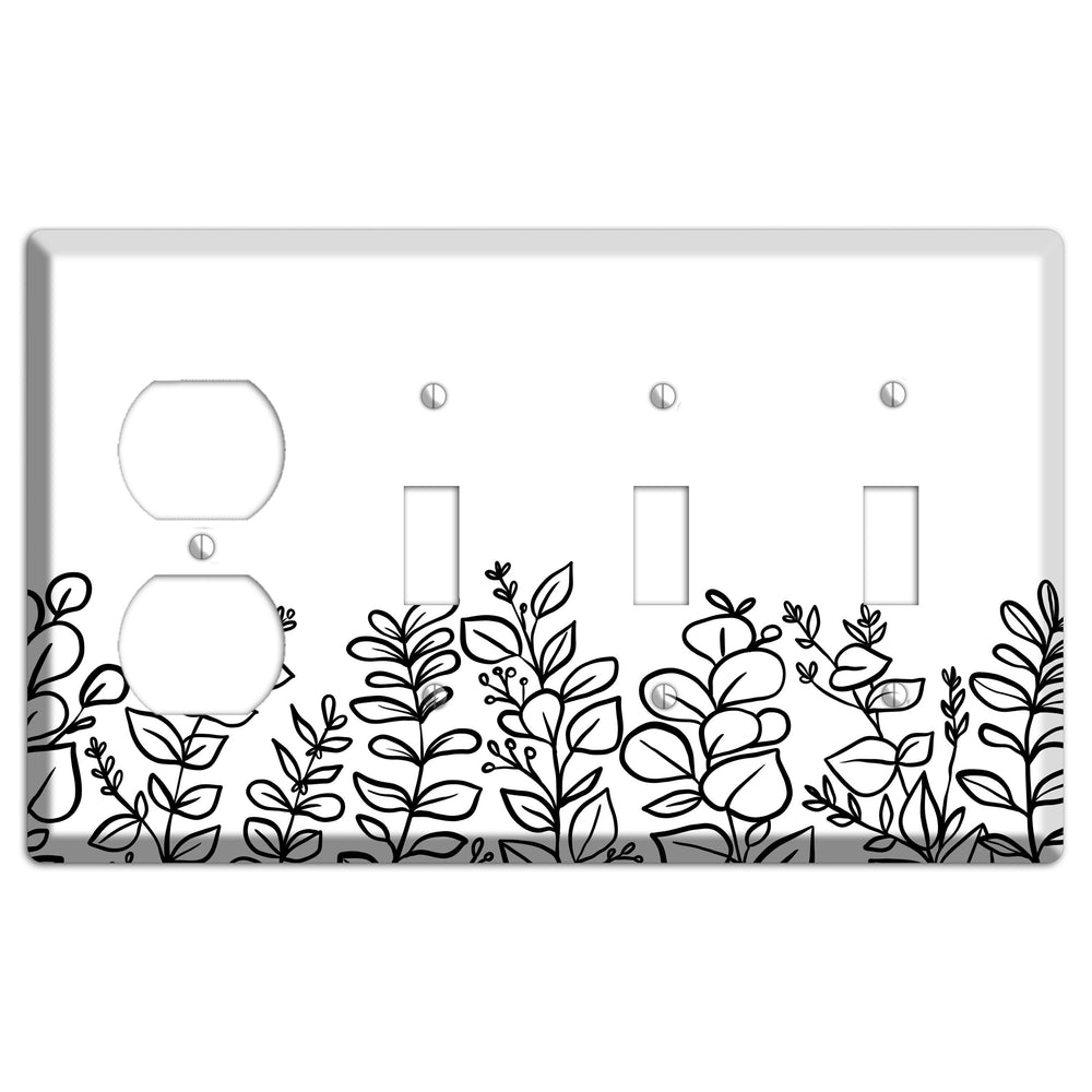 Hand-Drawn Floral 13 Duplex / 3 Toggle Wallplate