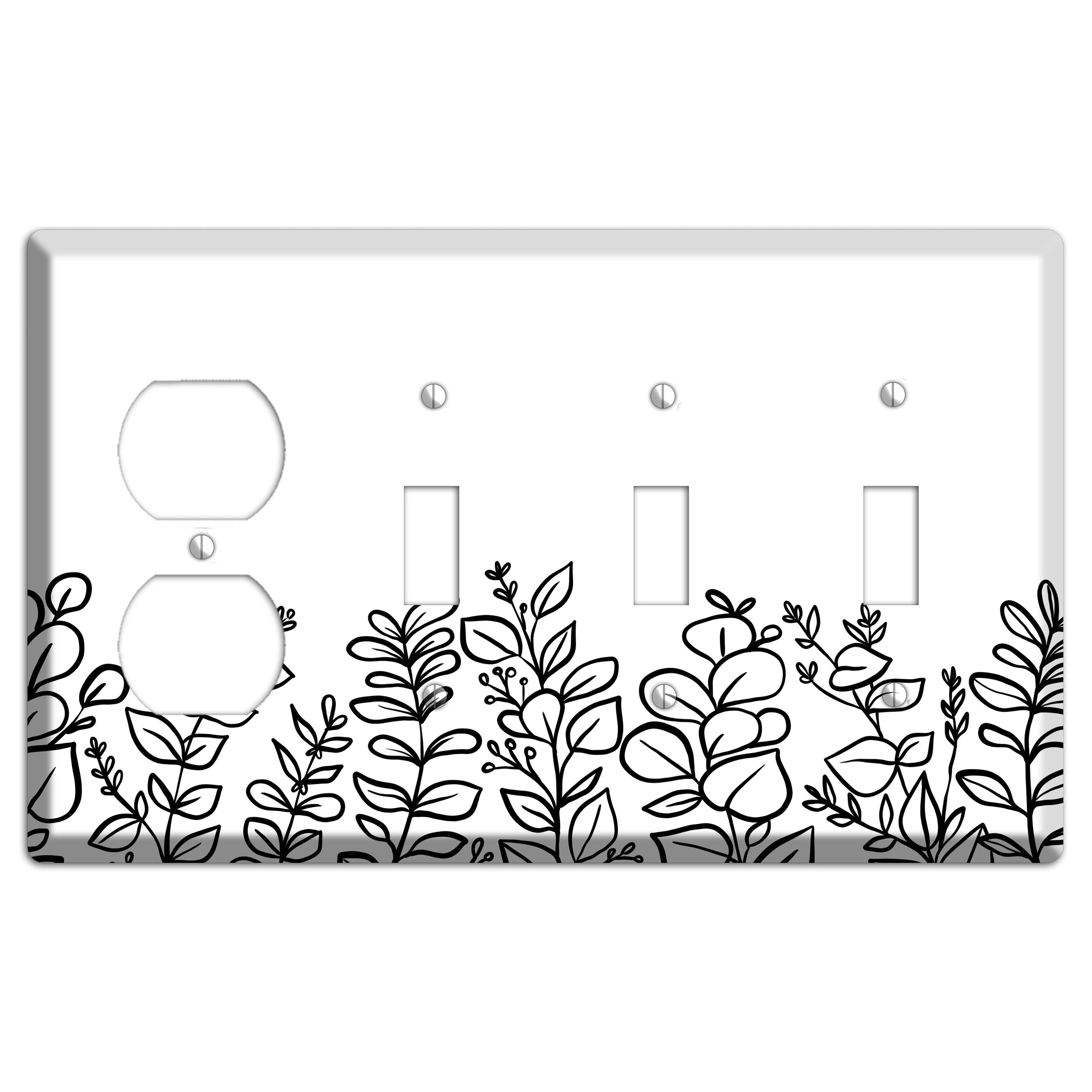 Hand-Drawn Floral 13 Duplex / 3 Toggle Wallplate