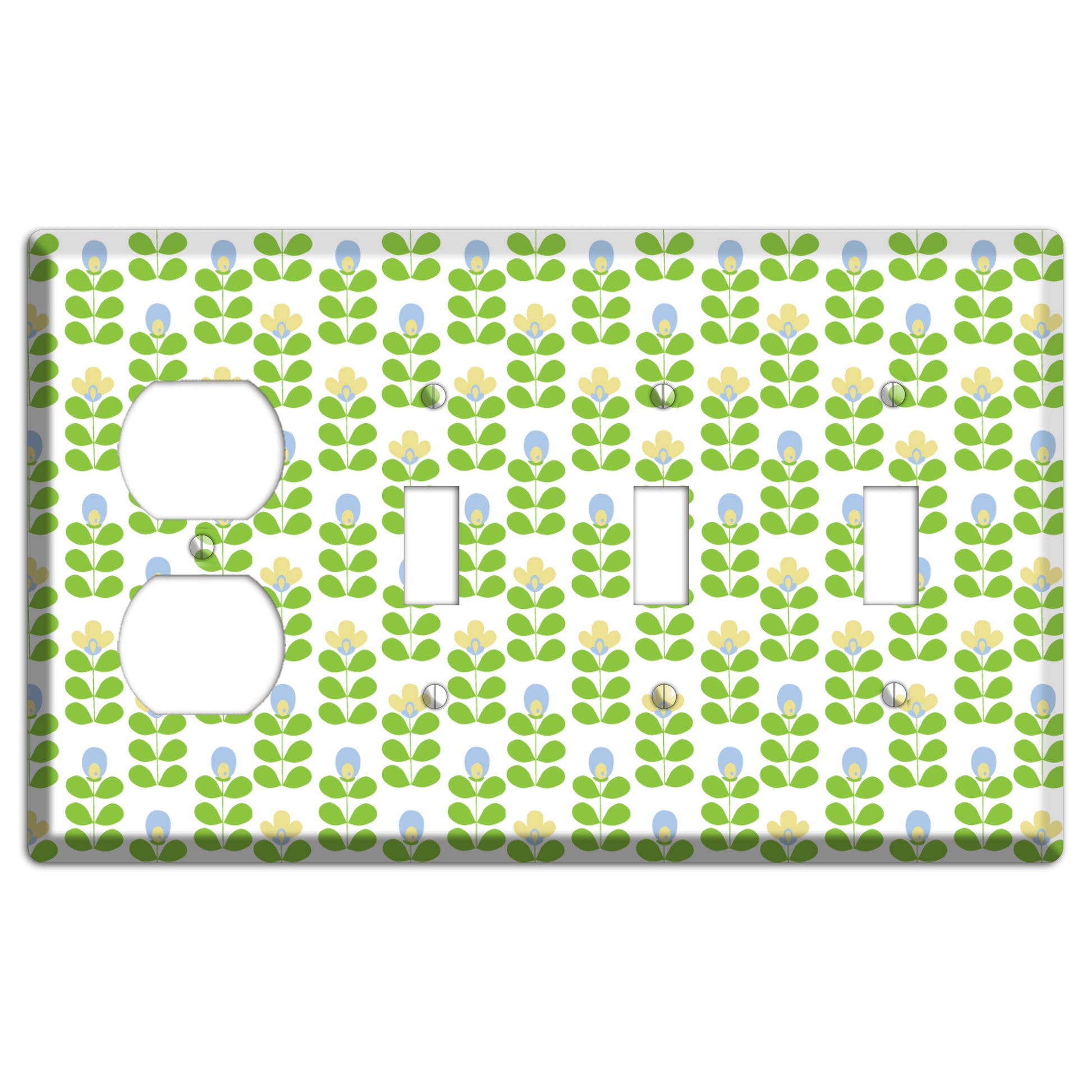Periwinkle and Beige Deco Floral Half Drop Duplex / 3 Toggle Wallplate